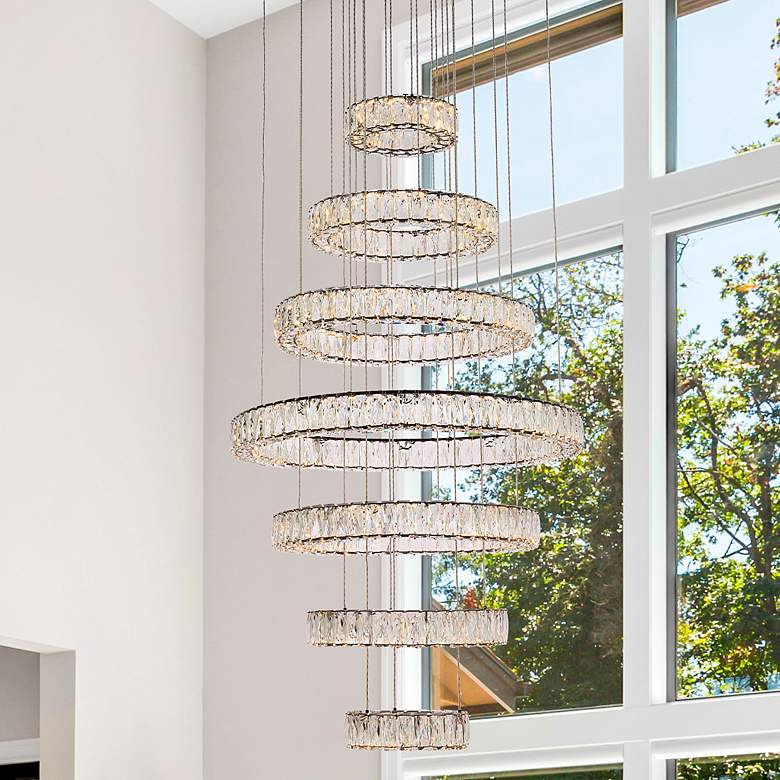 Image 1 Elegant Lighting Monroe 34" Modern LED Crystal Seven Ring Chandelier