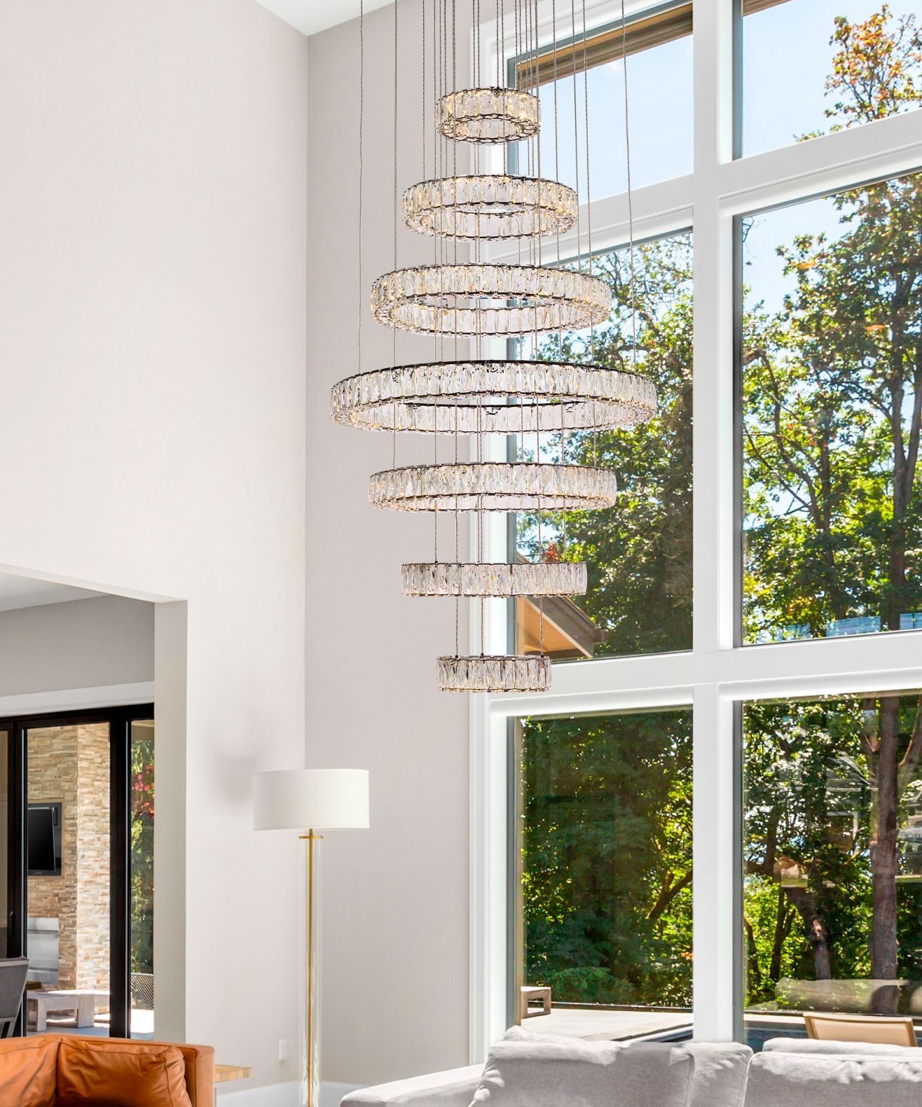 Image 3 Elegant Lighting Monroe 34" Modern LED Crystal Seven Ring Chandelier more views