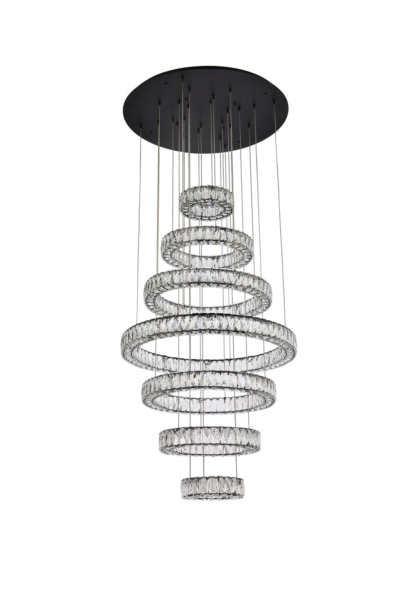 Elegant Lighting Monroe 34" Modern LED Crystal Seven Ring Chandelier
