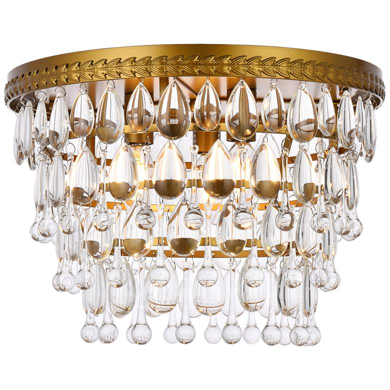 Image 1 Elegant Lighting Nordic 15" Brass Finish 3-Light Crystal Flush Mount