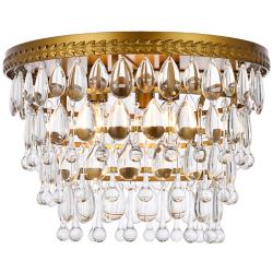 Elegant Lighting Nordic 15" Brass Finish 3-Light Crystal Flush Mount