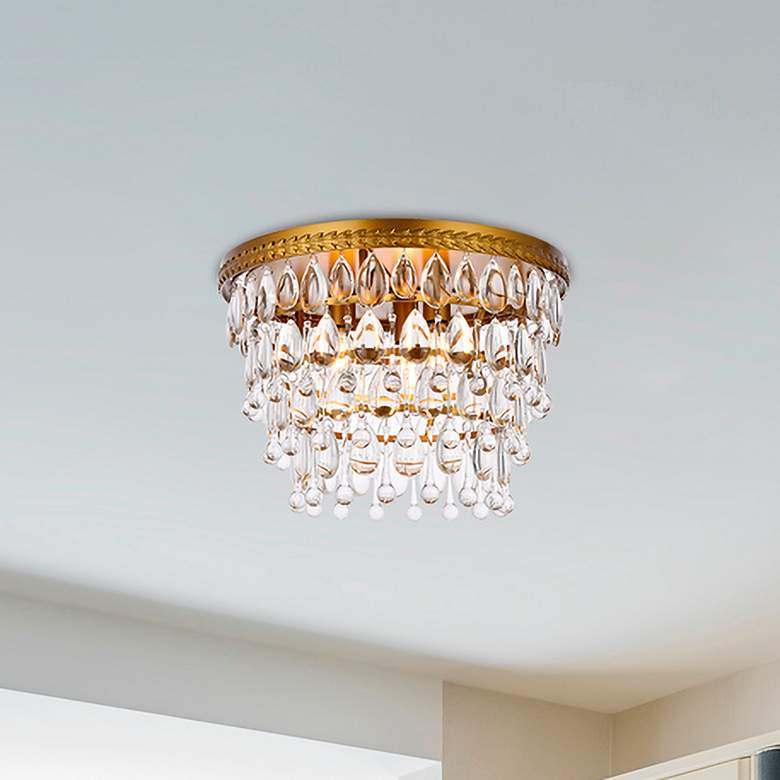 Image 1 Elegant Lighting Nordic 15" Brass Finish 3-Light Crystal Flush Mount