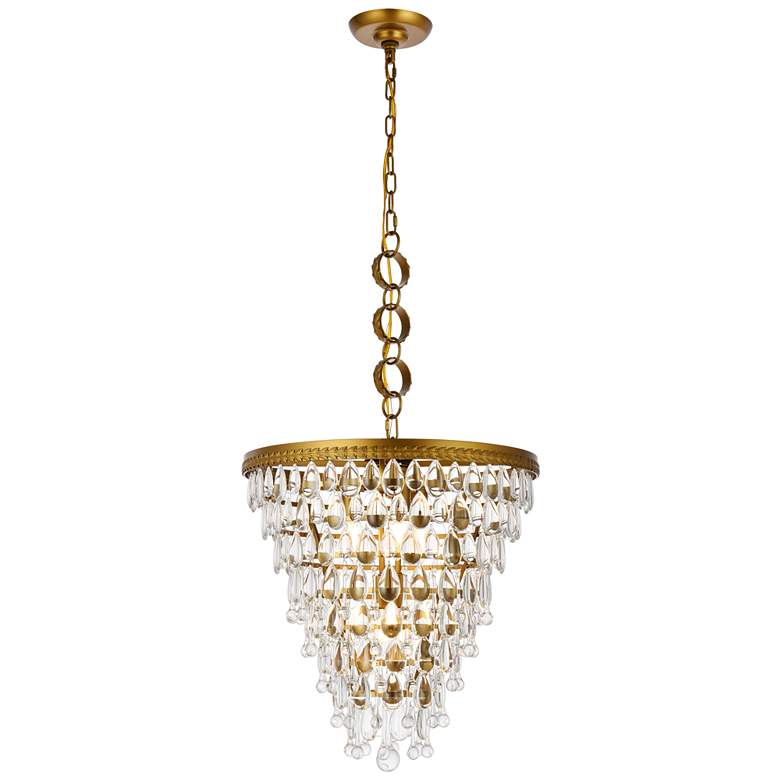 Image 1 Elegant Lighting Nordic 18" Wide Brass and Crystal Cone Pendant