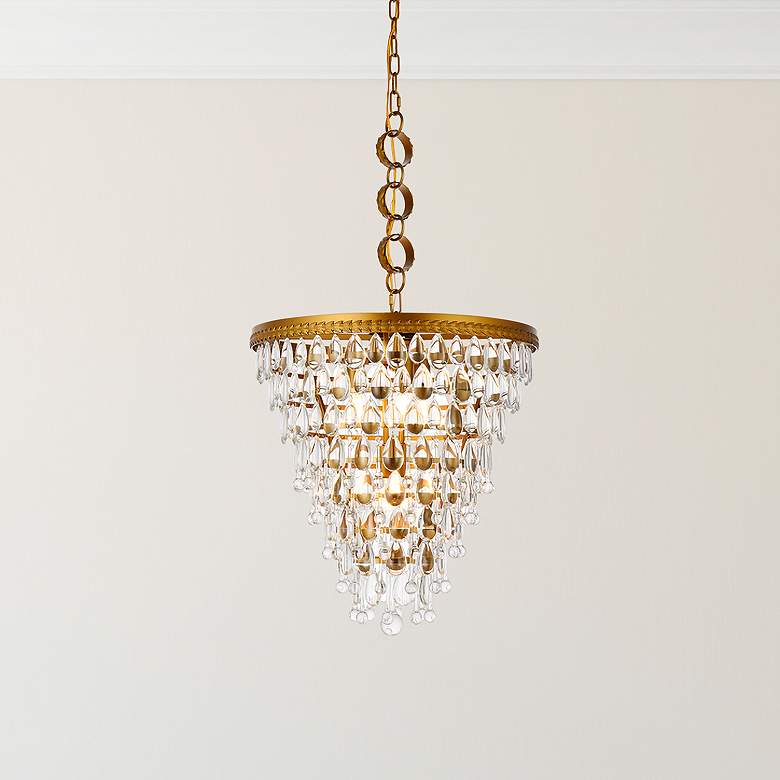 Image 1 Elegant Lighting Nordic 18" Wide Brass and Crystal Cone Pendant