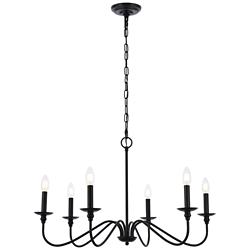 Elegant Lighting Rohan 30" Matte Black 6-Light Candelabra Chandelier
