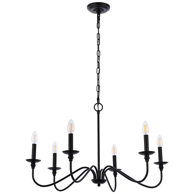 Image 7 Elegant Lighting Rohan 30" Matte Black 6-Light Candelabra Chandelier more views
