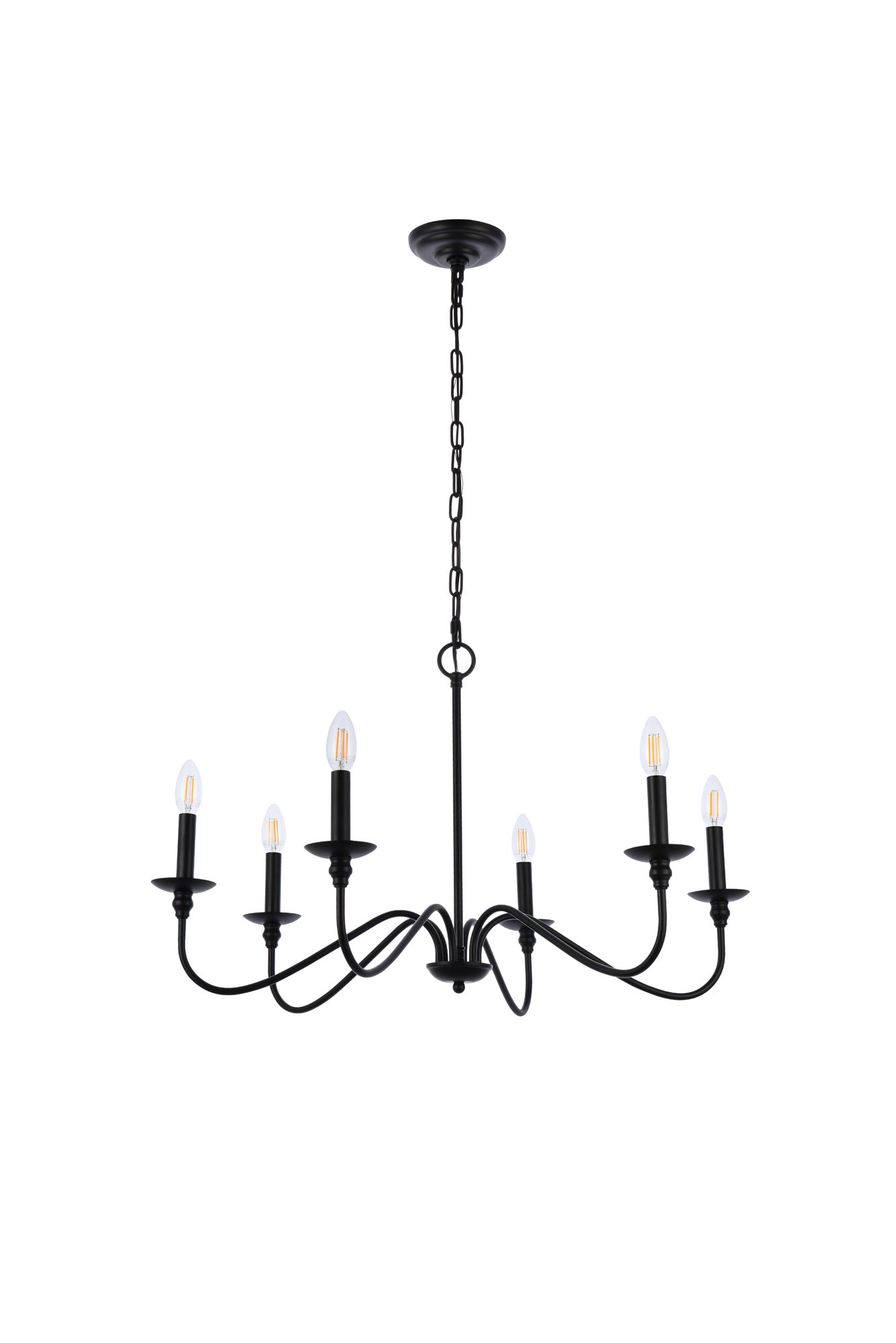 Elegant Lighting Rohan 30" Matte Black 6-Light Candelabra Chandelier in scene