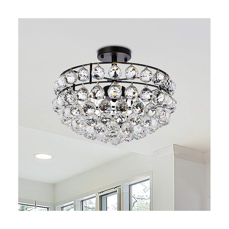 Image 1 Elegant Lighting Savannah 16" Black Frame Crystal Glass Ceiling Light