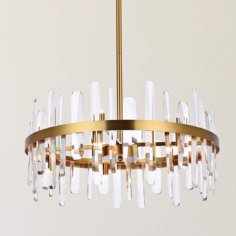 Image 1 Elegant Lighting Serena 25" Satin Gold and Crystal Round Pendant