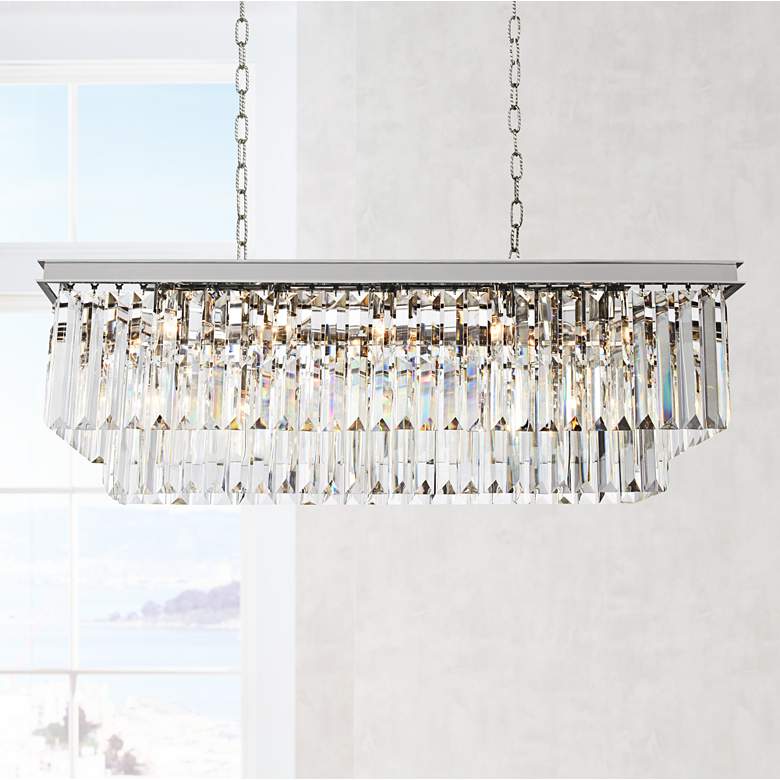 Image 1 Elegant Lighting Sydney 40" Wide Linear Nickel and Crystal Pendant