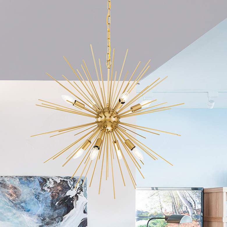 Image 2 Elegant lighting Timber 30 inch Wide Brass 8-Light Sputnik Pendant