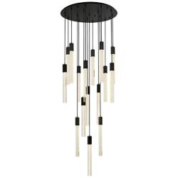 Elegant Lighting Weston 36" Black Crystal Raindrops 16-Light Pendant