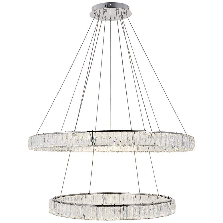 Image 2 Elegant Monroe 42" Chrome 2-Tier Modern Crystal Ring LED Chandelier