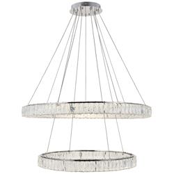 Elegant Monroe 42&quot; Chrome 2-Tier Modern Crystal Ring LED Chandelier