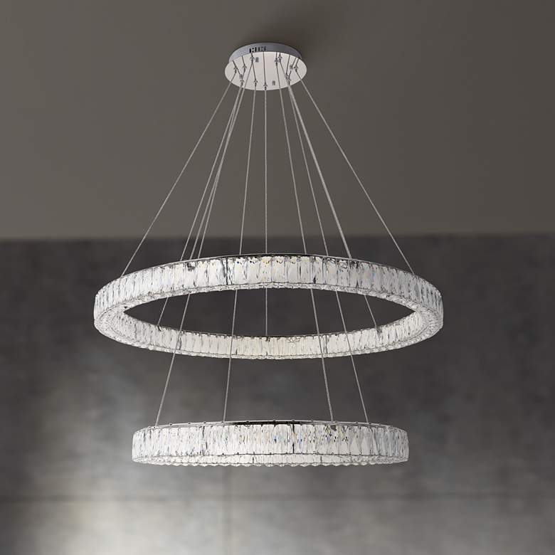 Image 1 Elegant Monroe 42" Chrome 2-Tier Modern Crystal Ring LED Chandelier