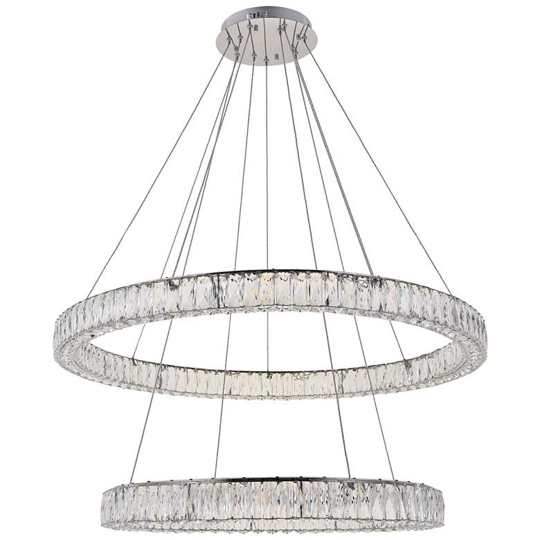 Image 6 Elegant Monroe 42" Chrome 2-Tier Modern Crystal Ring LED Chandelier more views