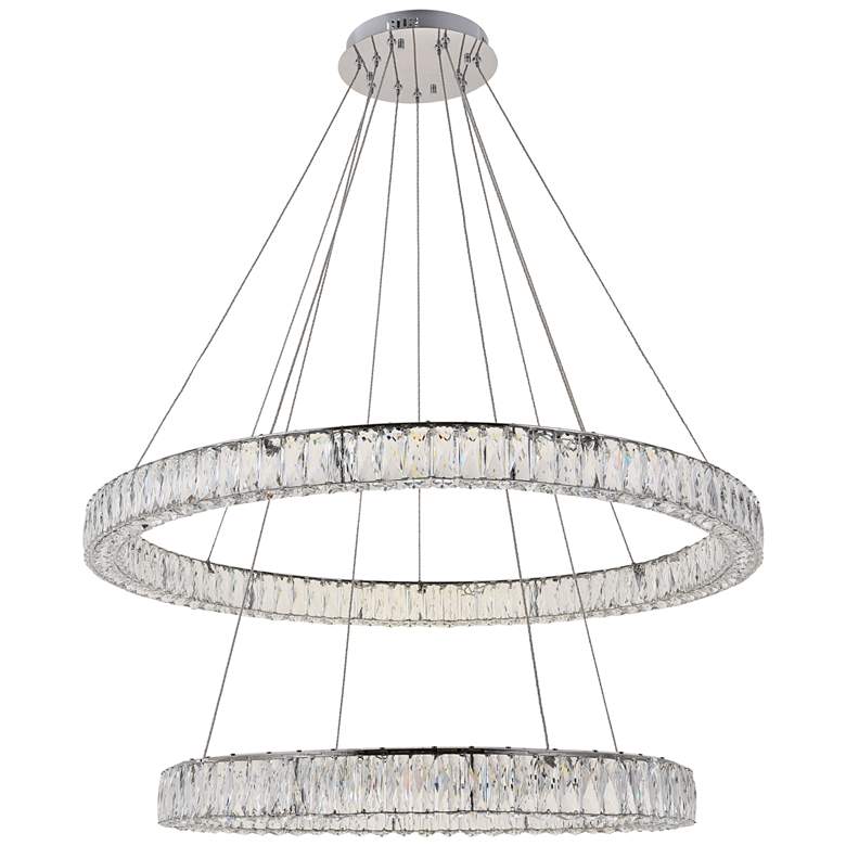 Image 6 Elegant Monroe 42 inch Chrome 2-Tier Modern Crystal Ring LED Chandelier more views