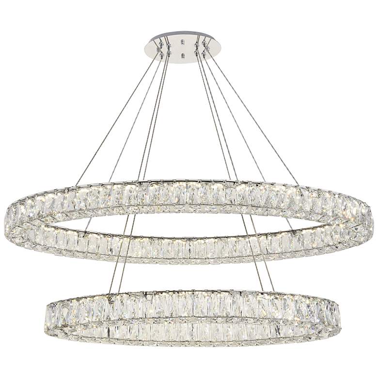 Image 2 Elegant Monroe 48" Wide Chrome and Crystal 2-Tier Oval LED Chandelier
