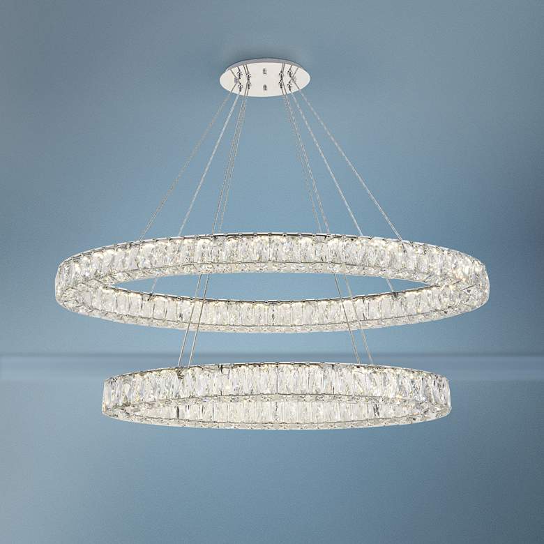 Image 1 Elegant Monroe 48" Wide Chrome and Crystal 2-Tier Oval LED Chandelier