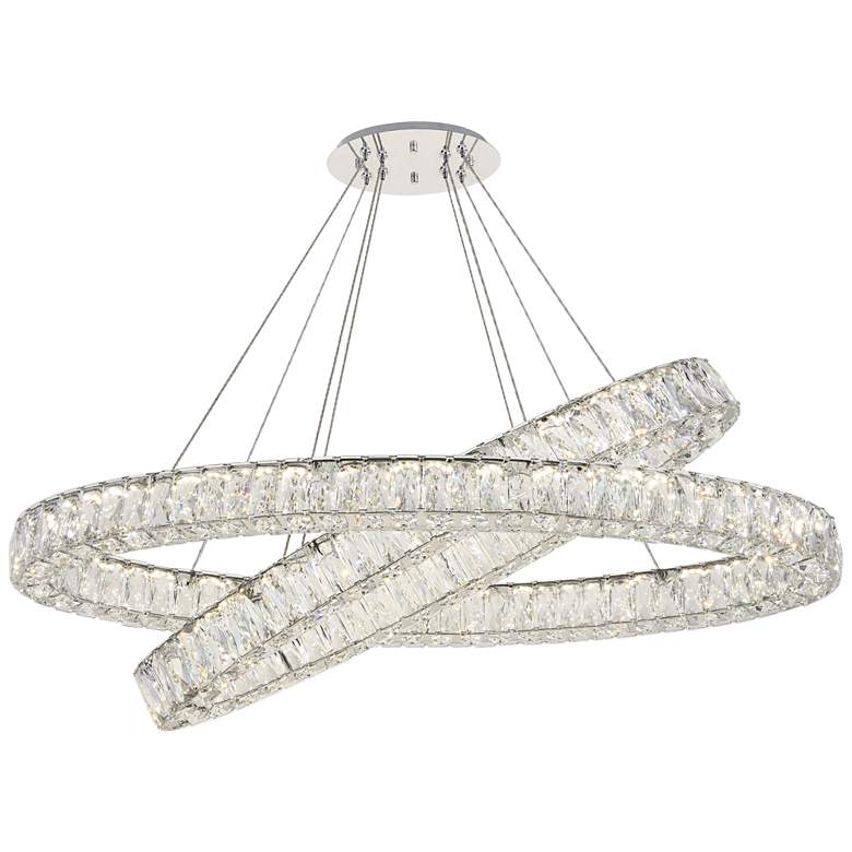 Image 3 Elegant Monroe 48" Wide Chrome and Crystal 2-Tier Oval LED Chandelier more views