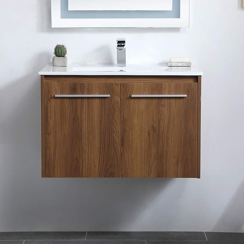 Image 1 Elegant Rasina 30 In. Bathroom Floating Vanity In Walnut Brown