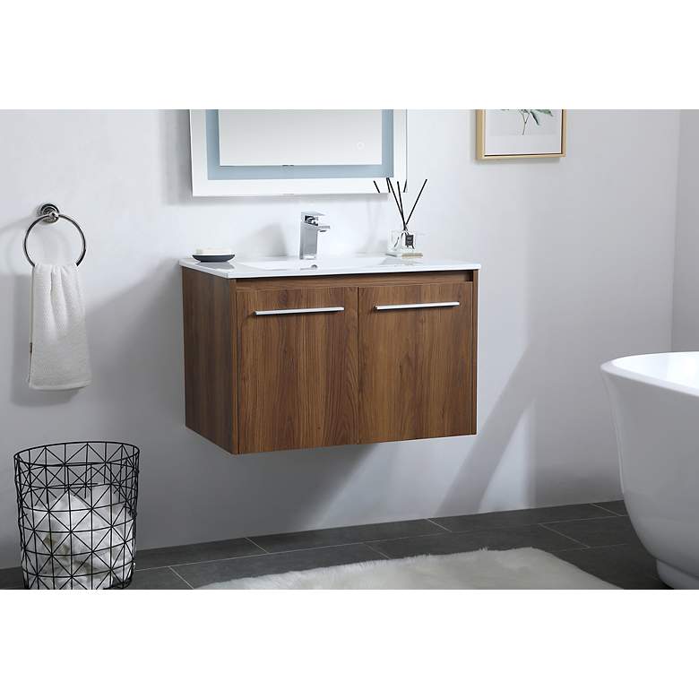 Image 3 Elegant Rasina 30 In. Bathroom Floating Vanity In Walnut Brown more views