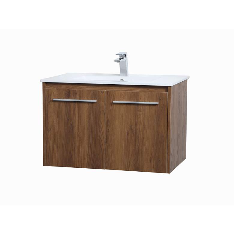 Image 7 Elegant Rasina 30 In. Bathroom Floating Vanity In Walnut Brown more views