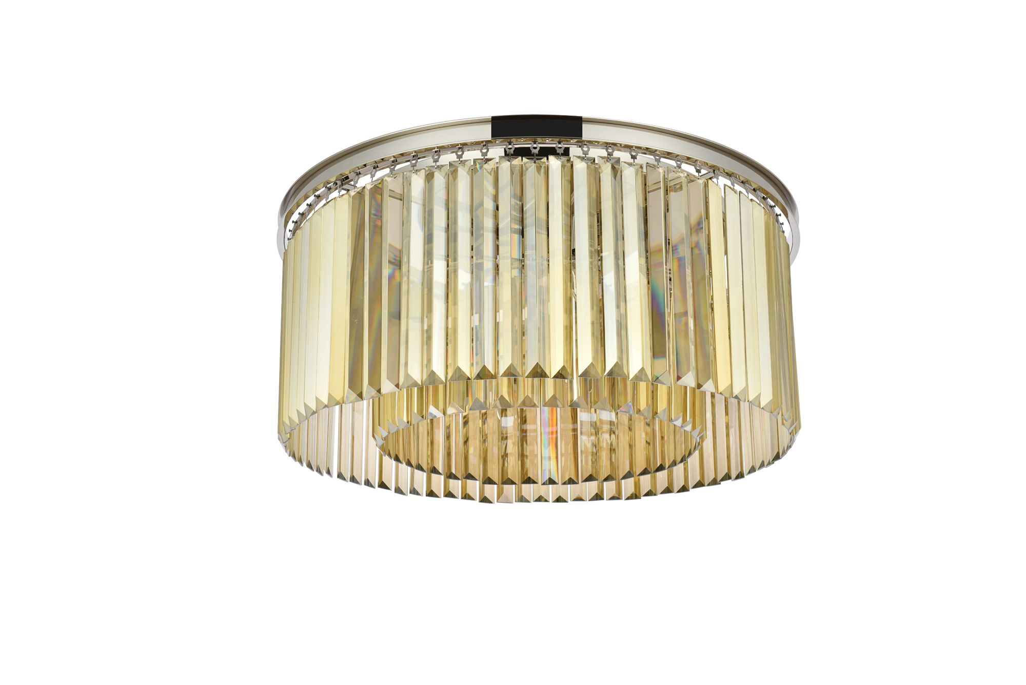 Elegant Sydney 8 Lt Ceiling Light - Polished Nickel w/ Golden Teak Crystals