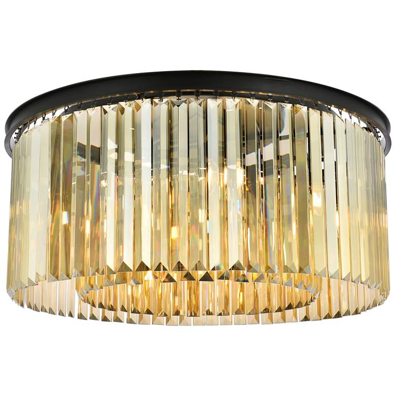 Image 1 Elegant Sydney 8 Lt Flush Mount in Matte Black with Golden Teak Crystals