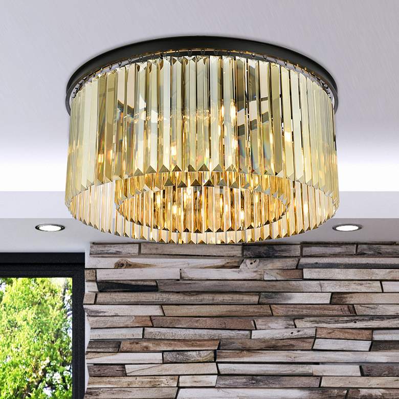 Image 1 Elegant Sydney 8 Lt Flush Mount in Matte Black with Golden Teak Crystals