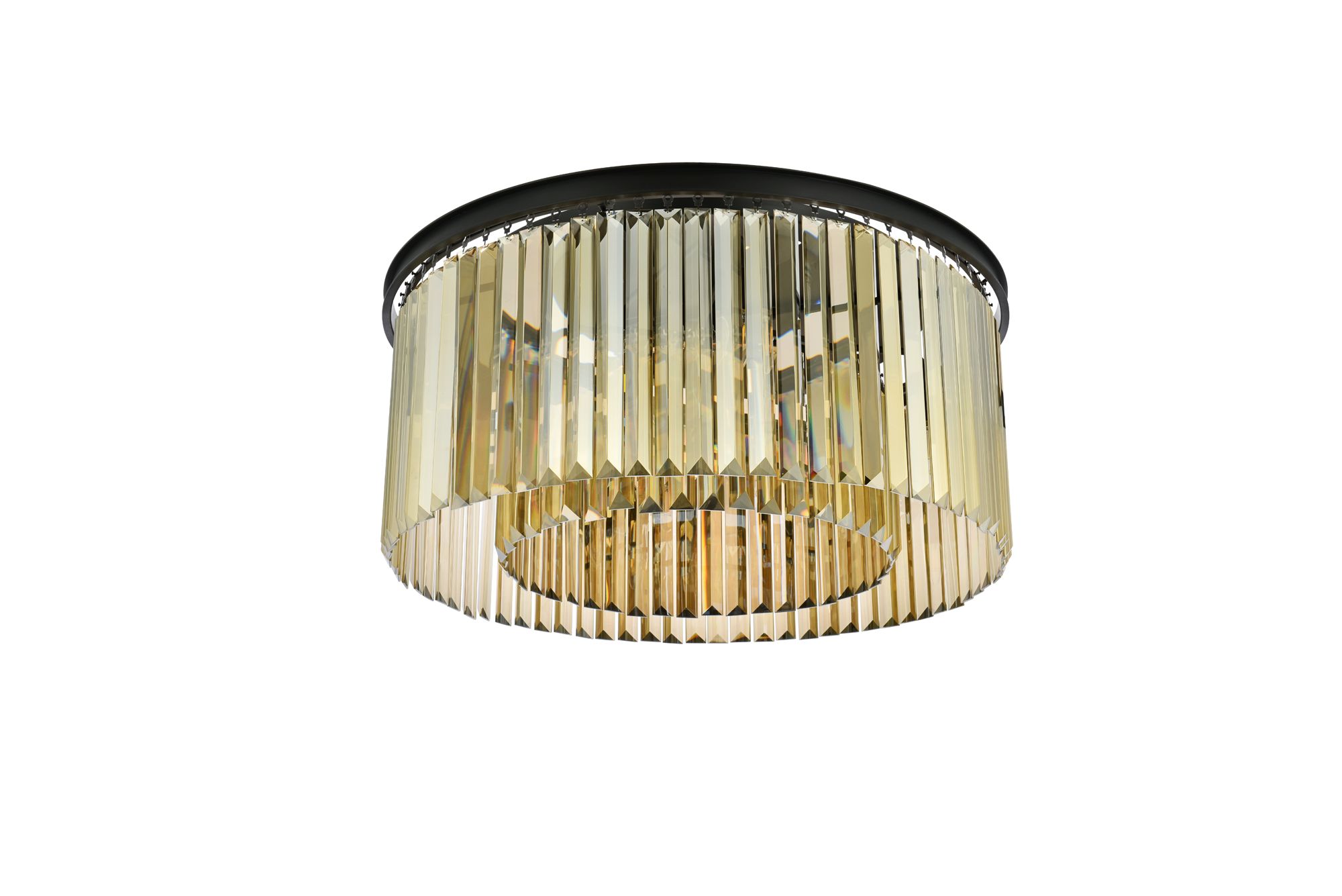 Elegant Sydney 8 Lt Flush Mount in Matte Black with Golden Teak Crystals