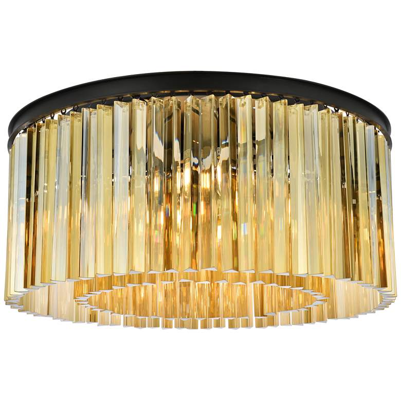 Image 1 Elegant Sydney 8 Lt Flush Mount, Matte Black with Golden Teak Crystals