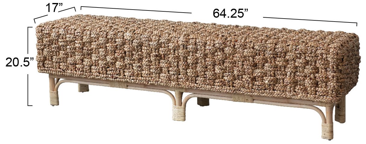 Image 2 Elegant Water Hyacinth and Rattan Bench, Natural more views