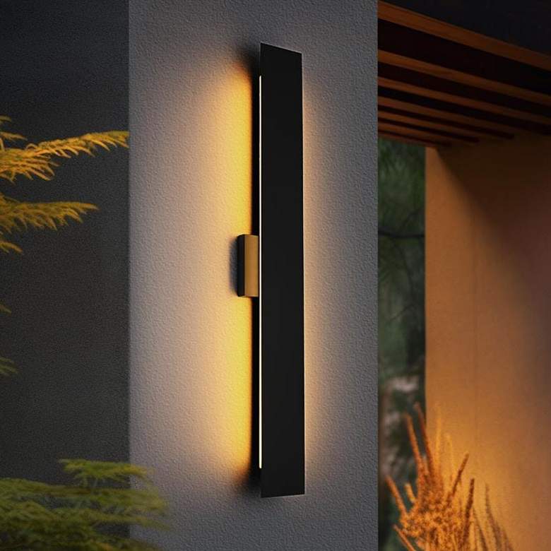 Image 1 Elegant Waylen 4.5 x 34 inch Outdoor Wall Sconce in Black