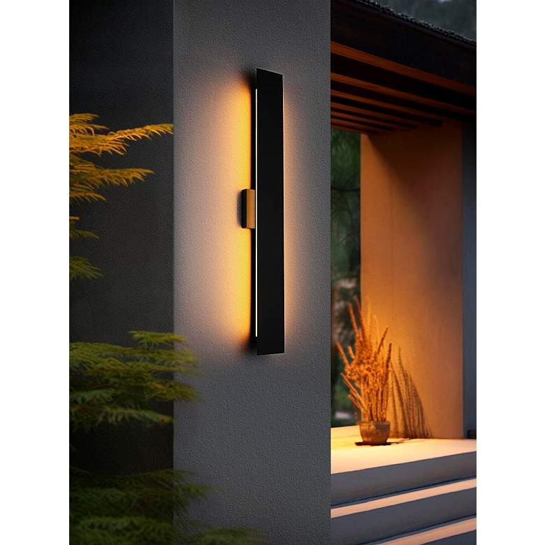 Image 7 Elegant Waylen 4.5 x 34 inch Outdoor Wall Sconce in Black more views