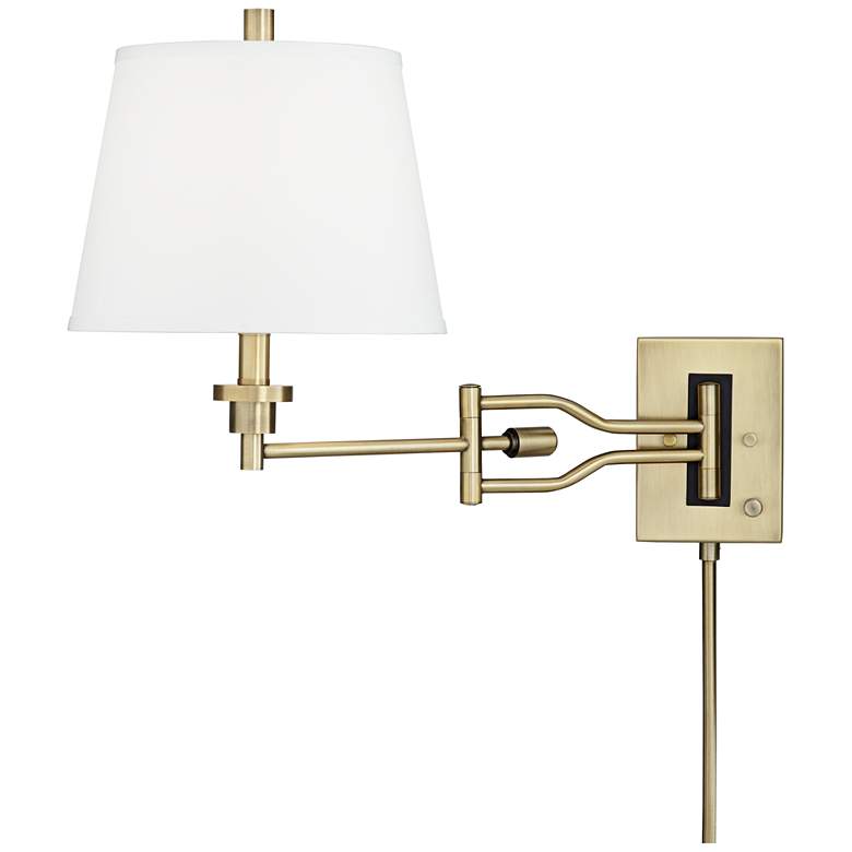 Eleganta Brushed Satin Brass Swing Arm Wall Lamp with Cord Cover more views