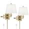 Eleganta Satin Brass Plug-In Swing Arm Wall Lamps with Cord Covers Set of 2