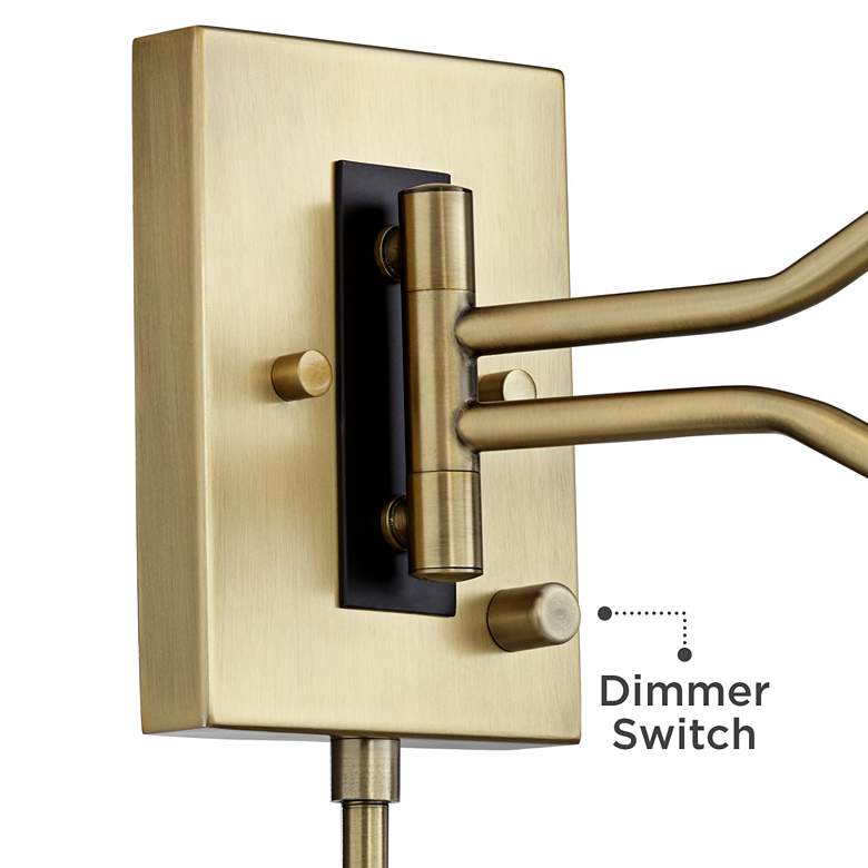 Image 3 Eleganta Satin Brass Plug-In Swing Arm Wall Lamps with Cord Covers Set of 2 more views