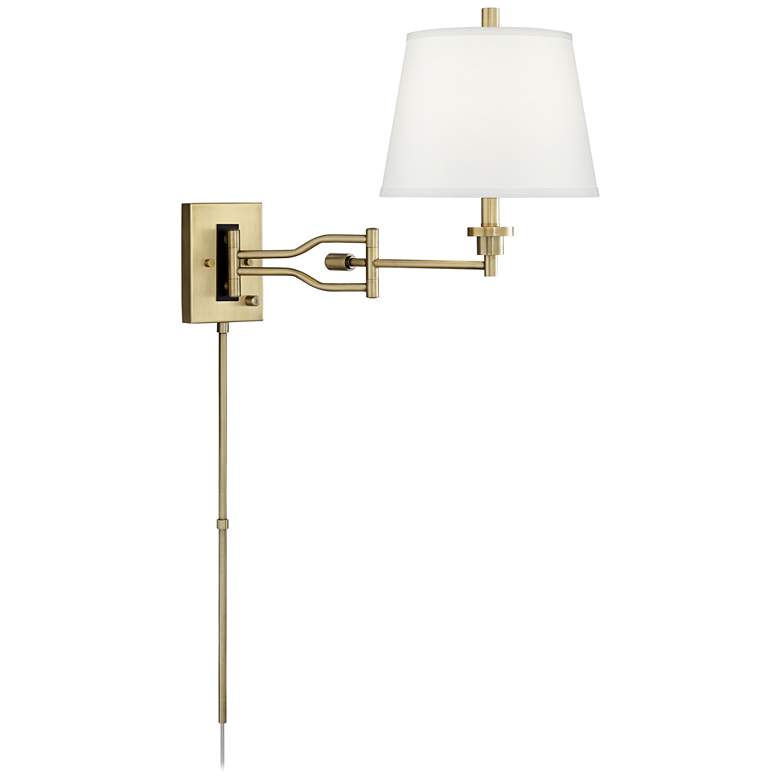 Image 5 Eleganta Satin Brass Plug-In Swing Arm Wall Lamps with Cord Covers Set of 2 more views