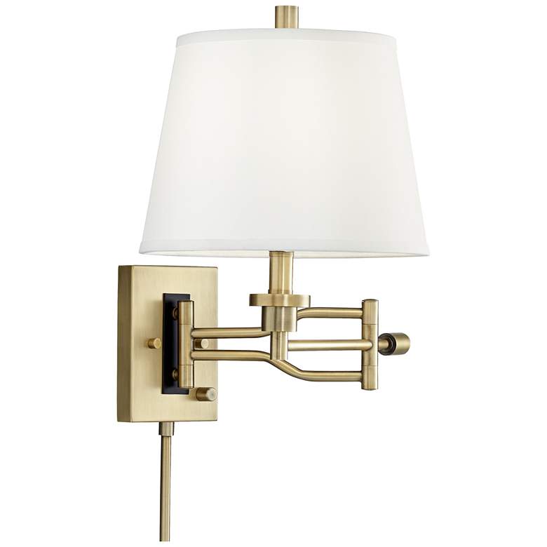 Image 6 Eleganta Satin Brass Plug-In Swing Arm Wall Lamps with Cord Covers Set of 2 more views