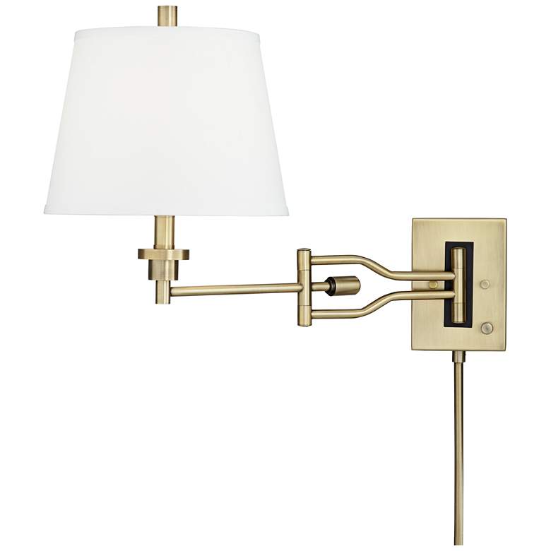 Image 7 Eleganta Satin Brass Plug-In Swing Arm Wall Lamps with Cord Covers Set of 2 more views