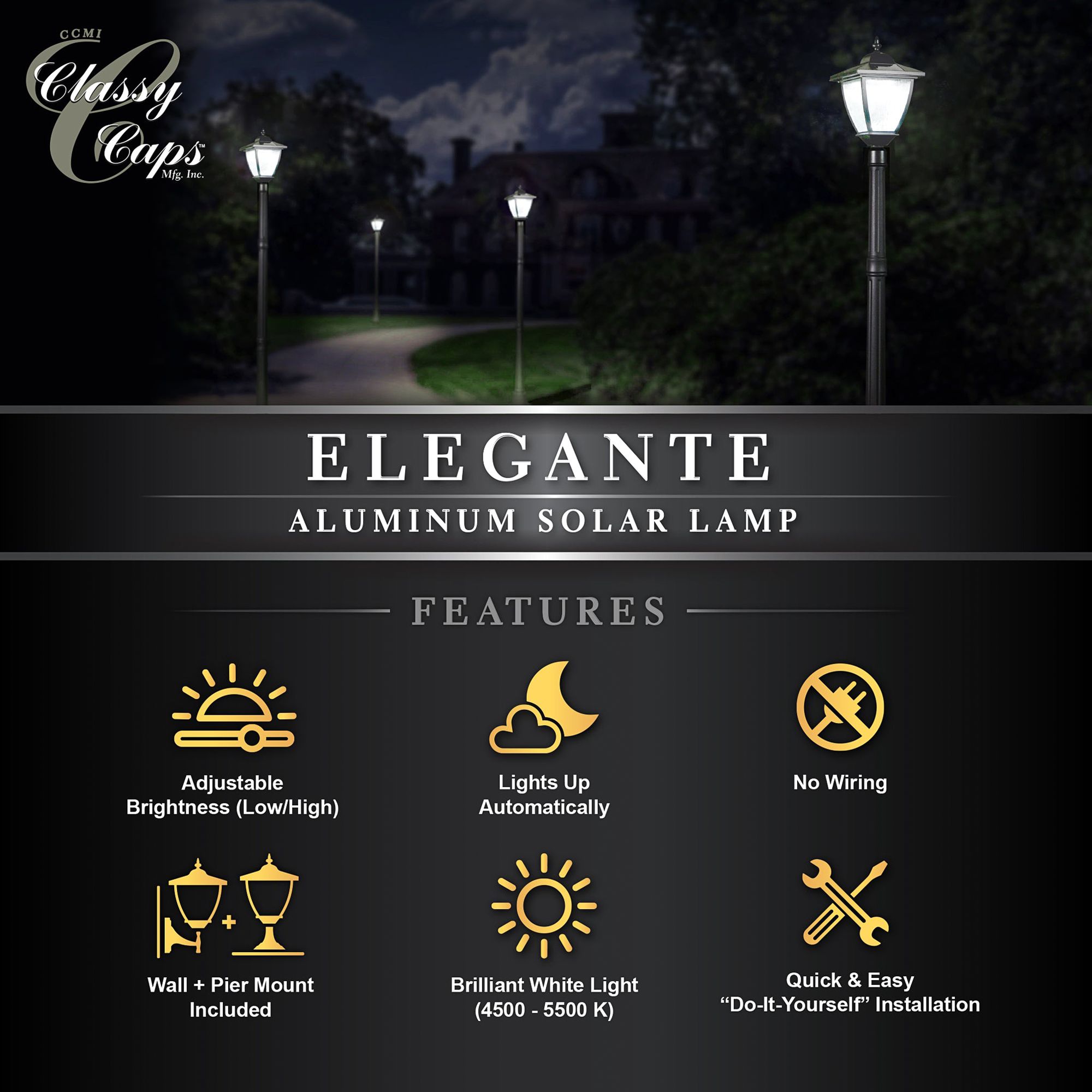 Watch A Video About the Elegante Black Outdoor Solar LED Pier Mount Light