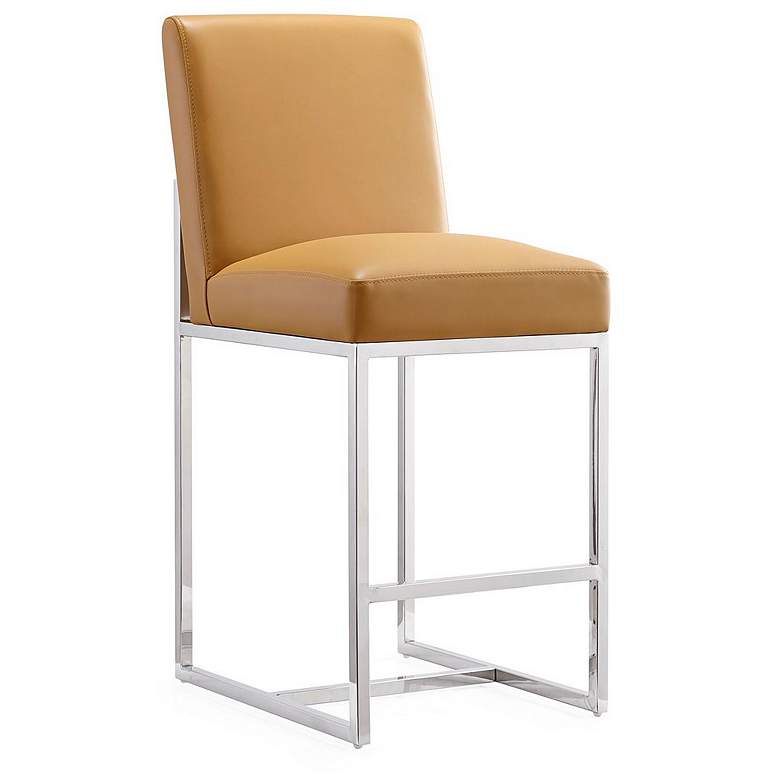 Image 1 Element 37.2" Camel & Polished Chrome Counter Height Bar Stool