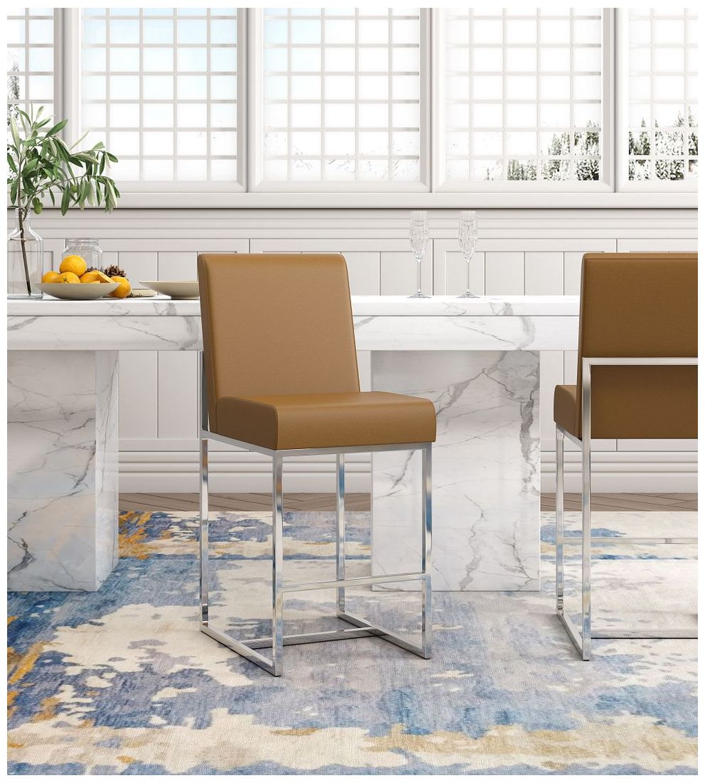 Image 2 Element 37.2" Camel & Polished Chrome Counter Height Bar Stool more views