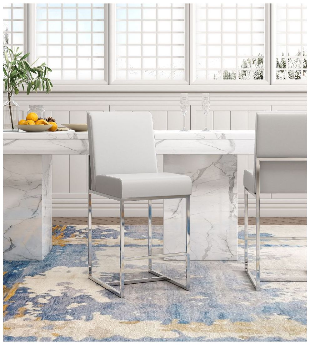Image 2 Element 42.13 in. Pearl White and Polished Chrome Stainless Steel Bar Stool more views