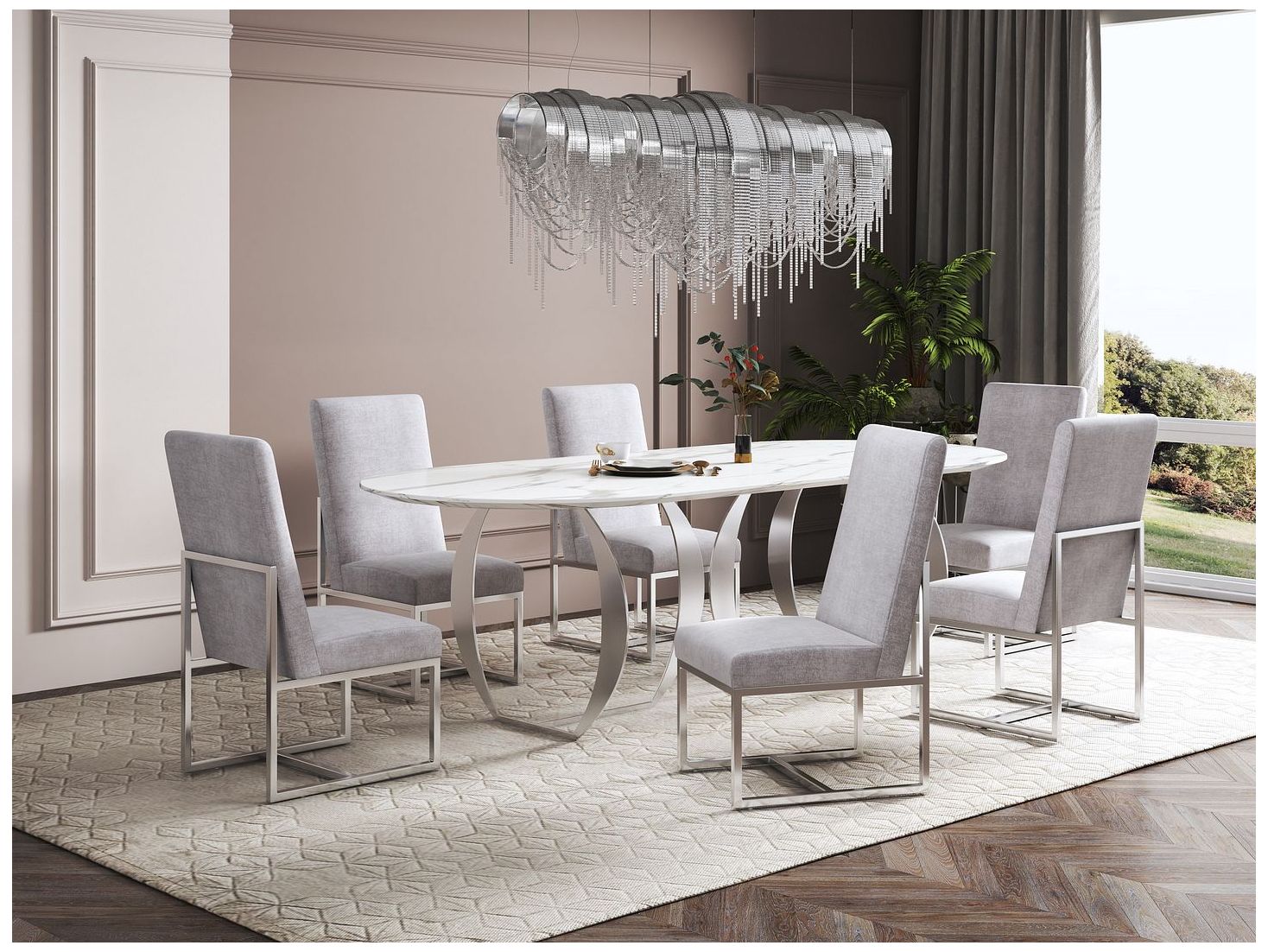 Element Gray Velvet Fabric Dining Chair