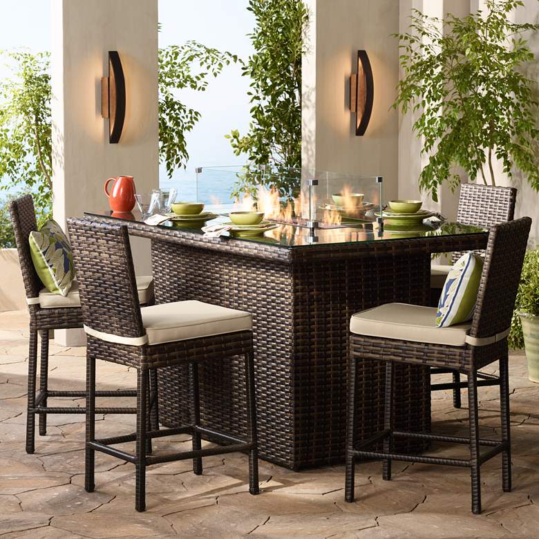 Image 1 Elements 72 inch Wide Outdoor Weave Glass-Top Fire Table