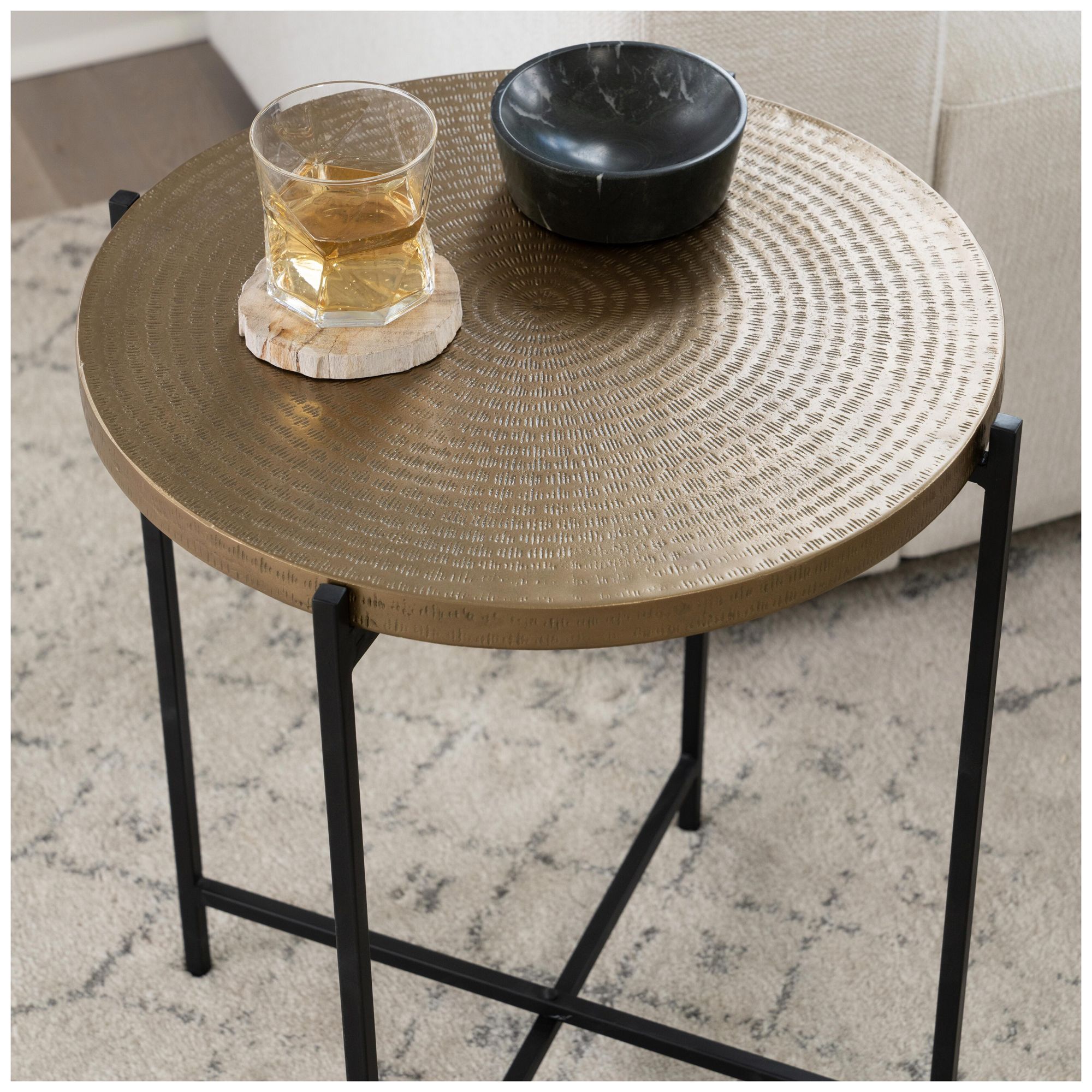 Elements Navi 18.5" Wide Antique Brass End Table Black Frame