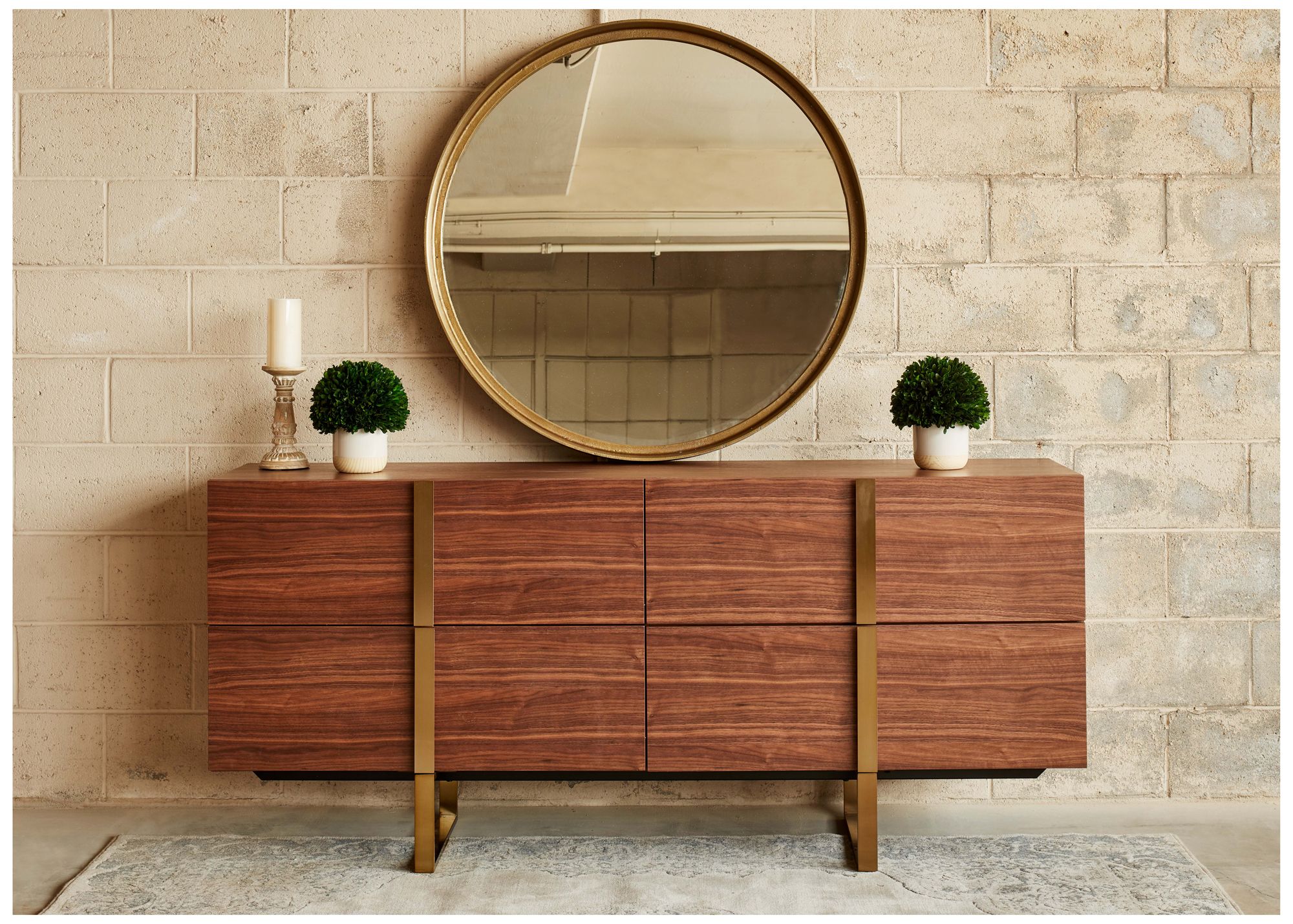 Elements Samar 2323"Dia. Antique Brass Round Mirror