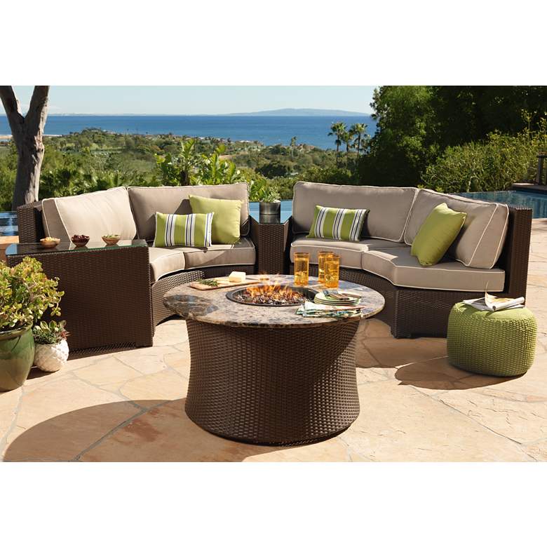 Image 1 Elements Weave Taupe Canvas Curved Outdoor Sofa